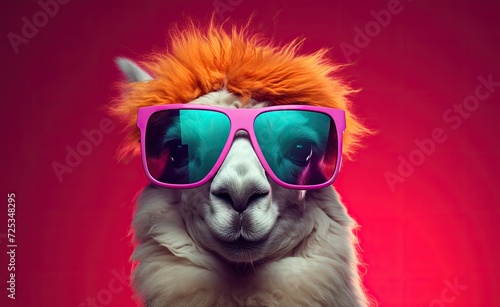 An alpaca or llama donning chic glasses, exuding a trendy and modern vibe. © Murda