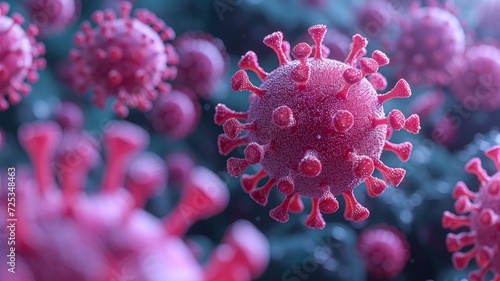 Magnified virus, corona virus, flu virus under the microscope