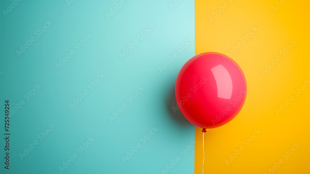 Red Balloon on a Two-Tone Blue and Yellow Background Red Balloon on a Two-Tone Blue and Yellow Background