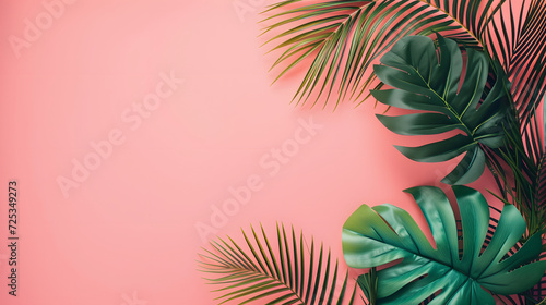 Tropical Leaves on a Pastel Pink Background for Modern Design