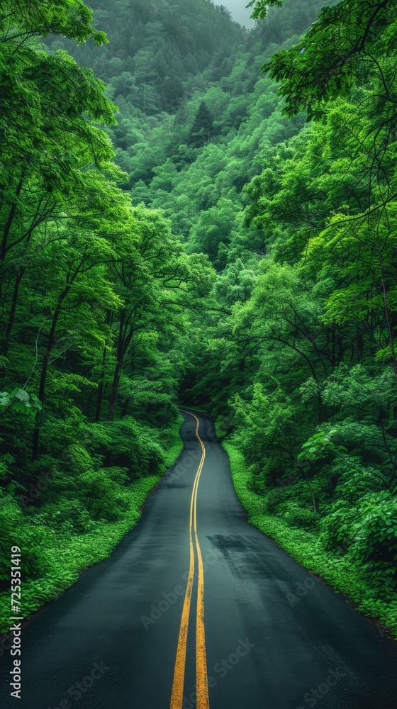 beauty scene with road and green trees