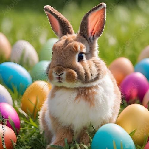 Easter Bunny Rabbit sitting in a colourful Easter Egg