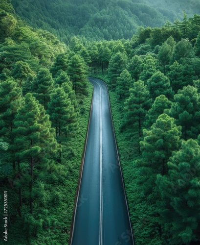 beauty scene with road and green forest © hakule