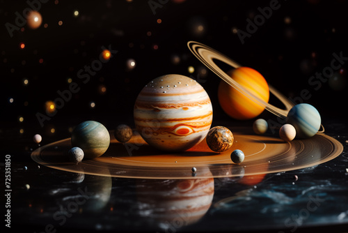 Planets in space. Celestial Miniature: Model of the Solar System. Generative ai © Dima