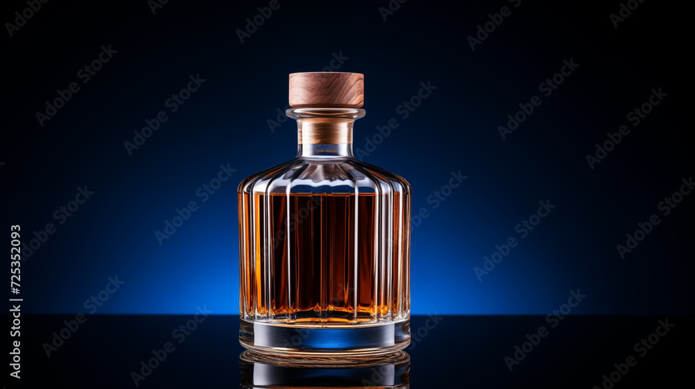 Premium whiskey bottle without a label in studio setting Premium whiskey bottle without a label in studio setting