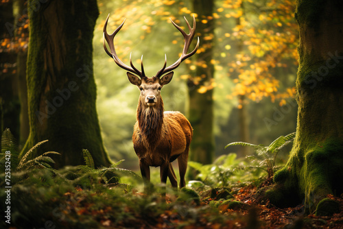 Majestic deer in a misty autumn forest