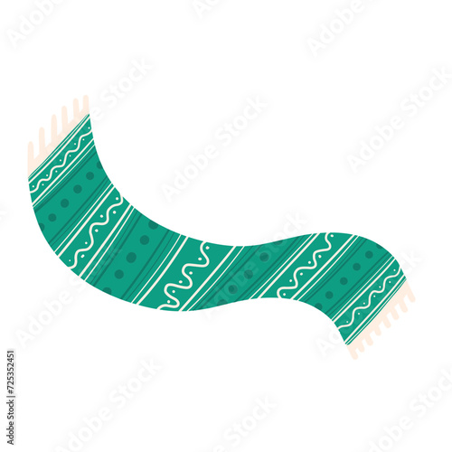 Green Winter Scarf Abstract Illustration. Colorful Christmas and New Year Holiday Icons Decoration Element