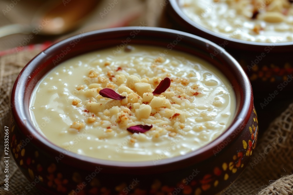 Kheer (payasam) A creamy and sweet rice pudding Indian dish, made by boiling milk, sugar or jaggery, and rice Kheer (payasam) A creamy and sweet rice pudding Indian dish, made by boiling milk, sugar or jaggery, and rice