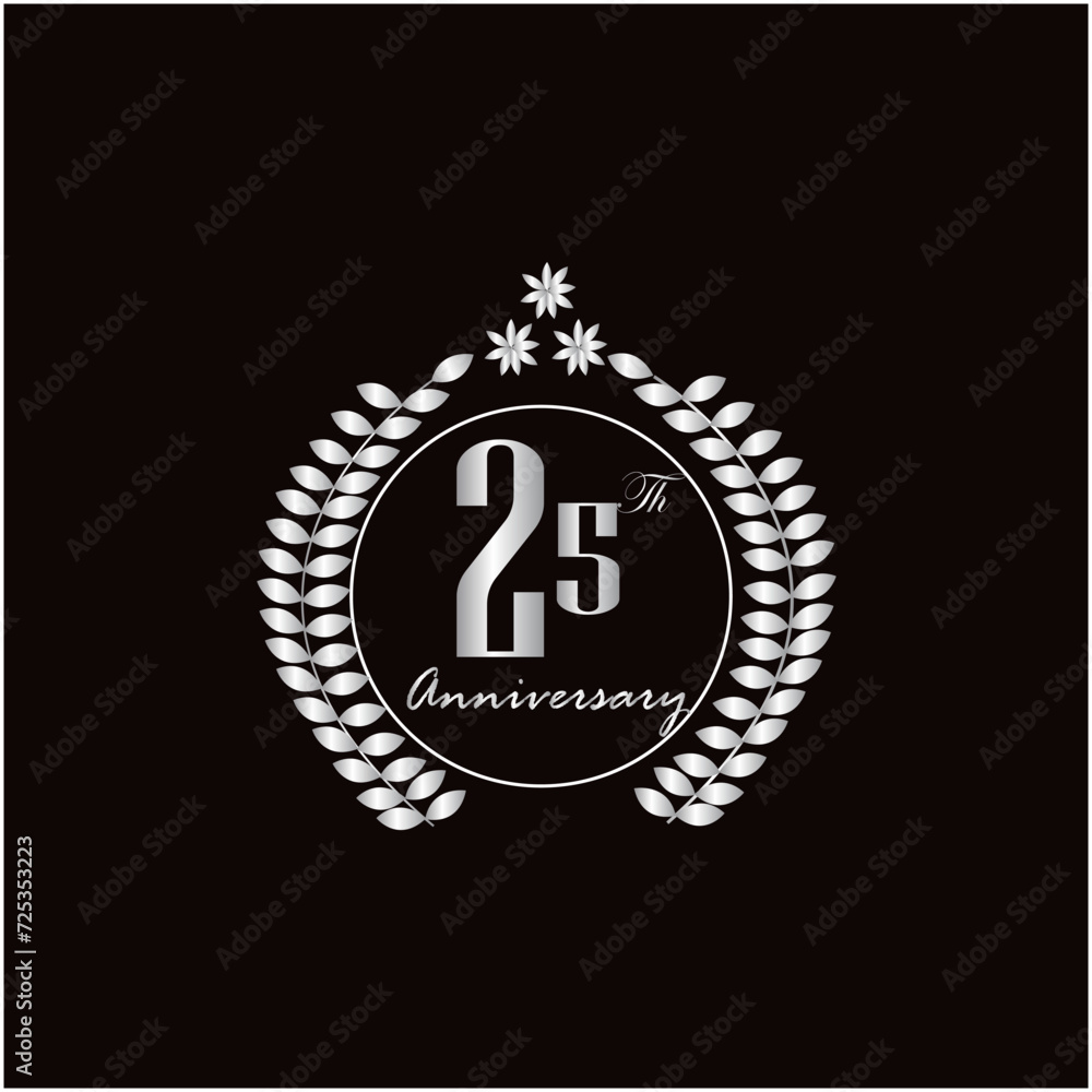 Naklejka premium 25th years of anniversary wishes with silver gradient color