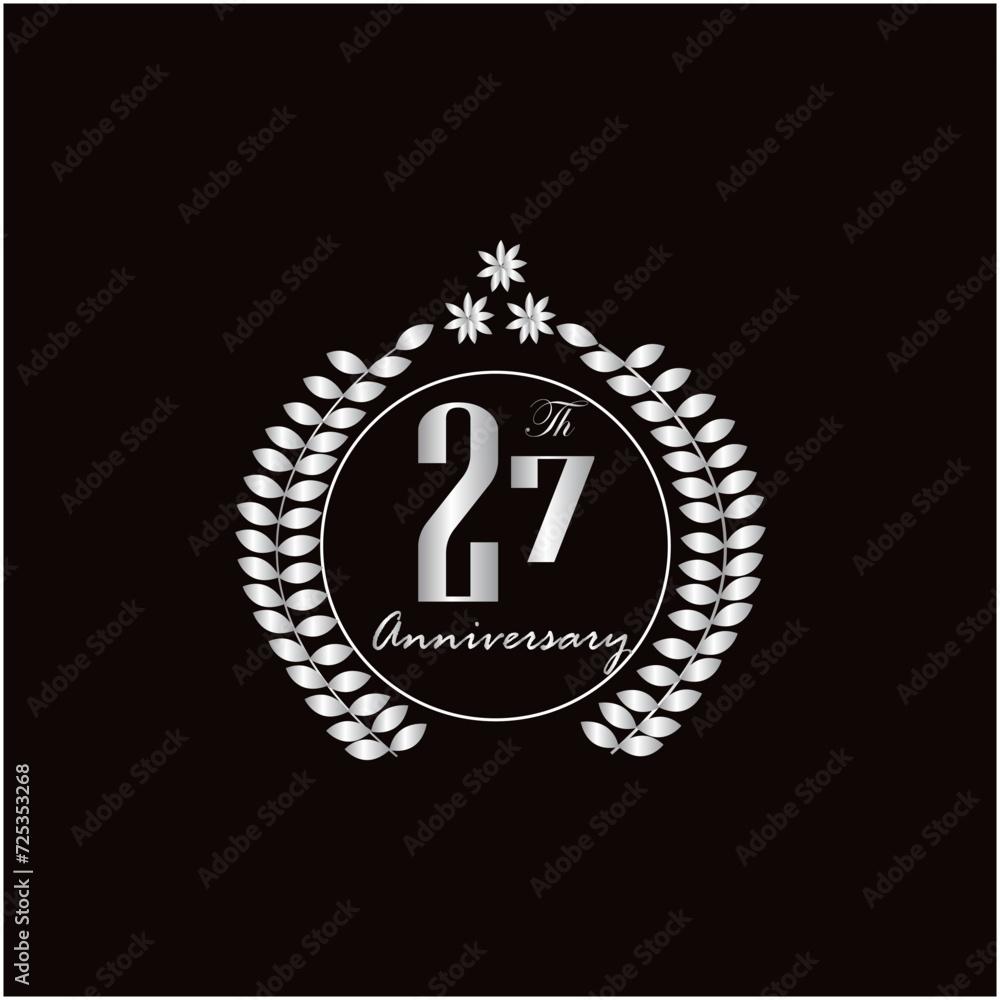 Naklejka premium 27th years of anniversary wishes with silver gradient color