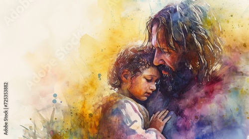 Jesus and child,watercolor biblical illustration