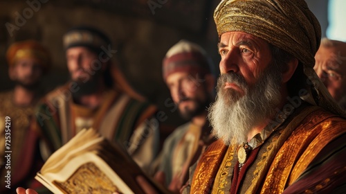 Paul from Bible stories in his 50s preaching bible to the king of Jeruselam, 3D rendering, detailed textures, dramatic lighting 