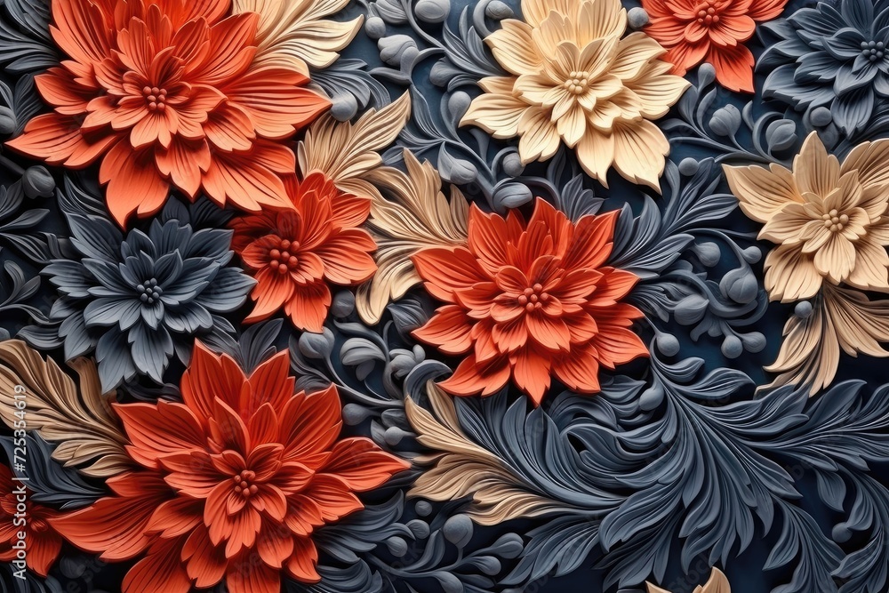 Exquisite Handcrafted 3D Paper Art Floral Design in Red and Blue - Generative AI Exquisite Handcrafted 3D Paper Art Floral Design in Red and Blue - Generative AI