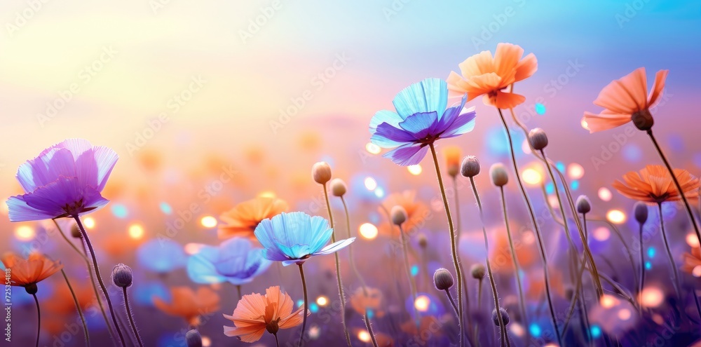 Serenade of Colors: A Vivid Display of Blue and Orange Wildflowers - Generative AI Serenade of Colors: A Vivid Display of Blue and Orange Wildflowers - Generative AI