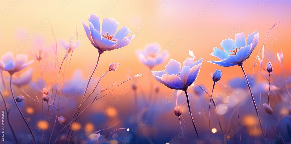 Serenade of Colors: A Vivid Display of Blue and Orange Wildflowers - Generative AI