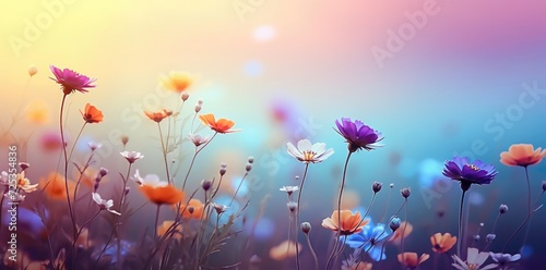 Serenade of Colors  A Vivid Display of Blue and Orange Wildflowers - Generative AI