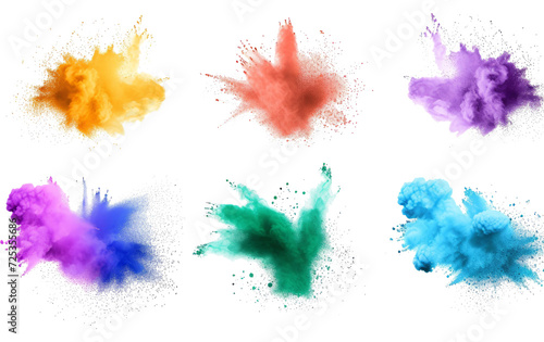 Color powder explosions Splash of paint dust with particles.realistic set of burst effect of colorful powder clouds photo