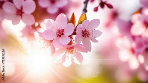 cherry blossoms background in spring sunny day  empty space for text