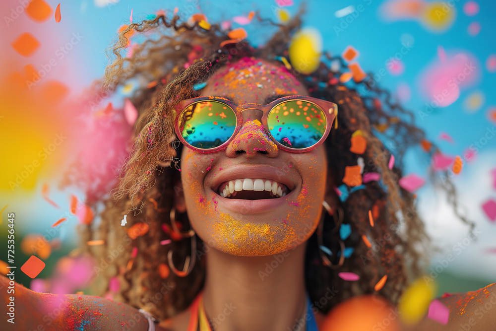 Happy beautiful woman having fun holi colors festival with a holiday fun time concept. Happy beautiful woman having fun holi colors festival with a holiday fun time concept.