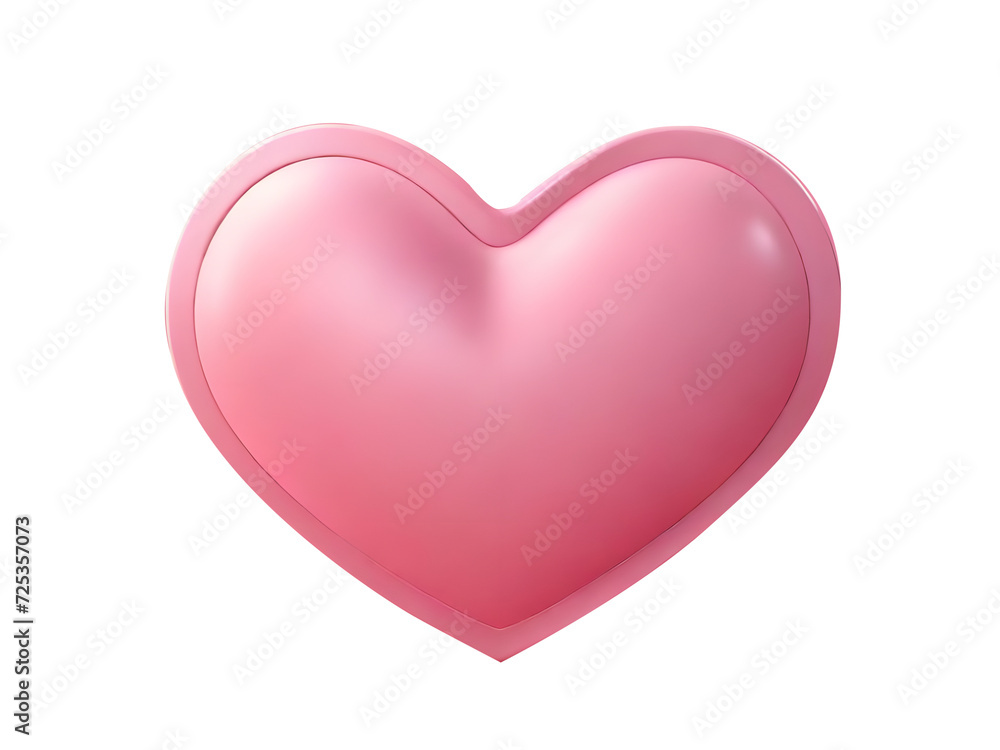Pink heart shape, 3d outline, transparent .png