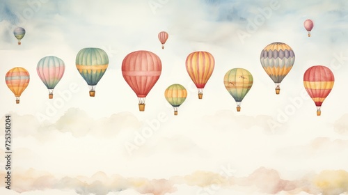 hot air balloons, watercolors --ar 16:9 --v 5.2 Job ID: 11e350e9-052f-4107-b97e-c734436423fc