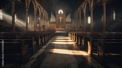 interior of a church  realistic photo  --ar 16 9 --v 5.2 Job ID  d3eb9643-f378-4812-beb8-e47a9f73e69e