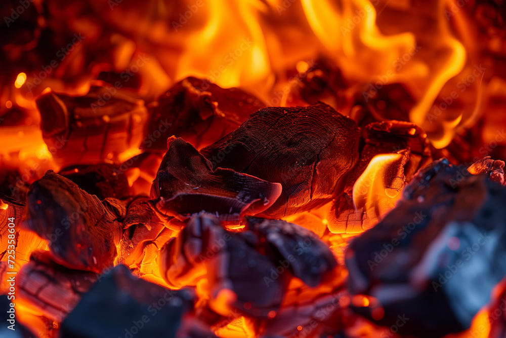 Embers of Warmth, Glowing Charcoal and Flames in a Grill, Essence of Heat Embers of Warmth, Glowing Charcoal and Flames in a Grill, Essence of Heat