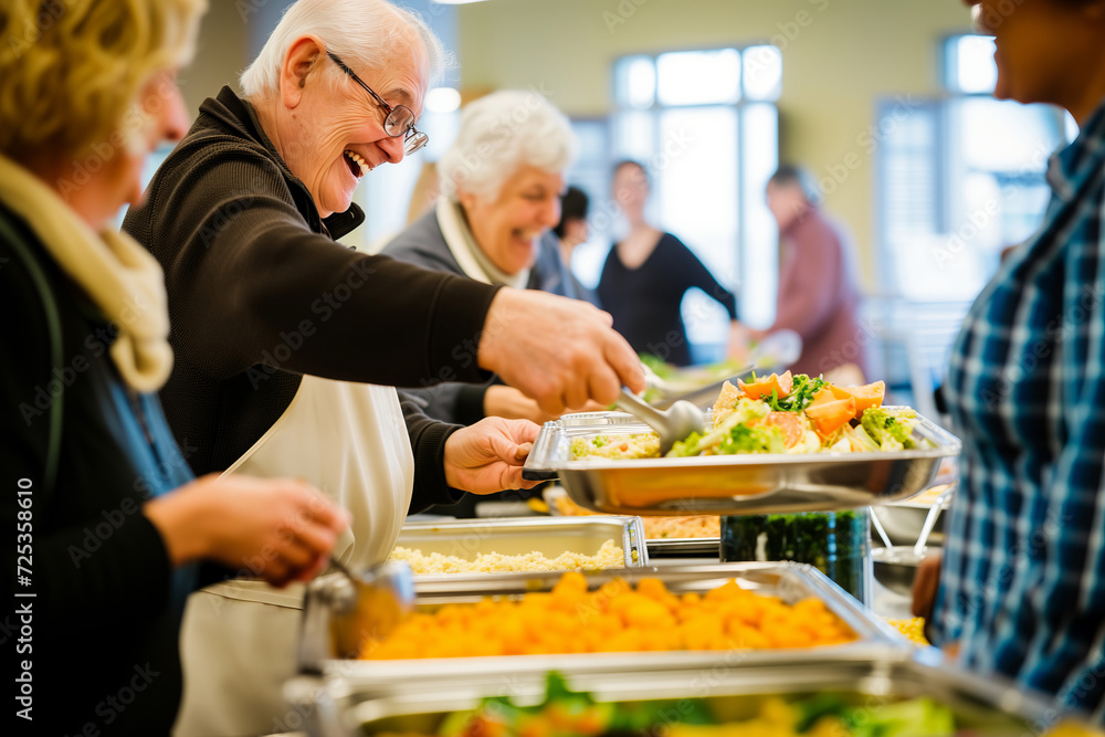 Generosity in Action, Diverse Volunteers Serving Meals at Community Kitchen Generosity in Action, Diverse Volunteers Serving Meals at Community Kitchen