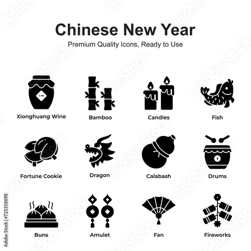 Pack of chinese new year icons in trendy style