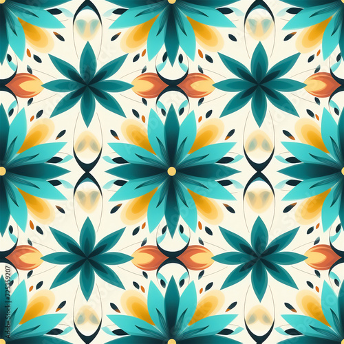 Seamless pattern : Bold Symmetrical Pattern with Aquatic Colors 