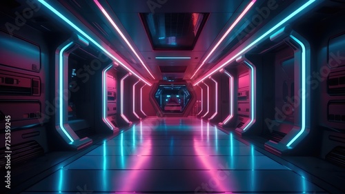 futuristic and abstract glowing neon led tube passage