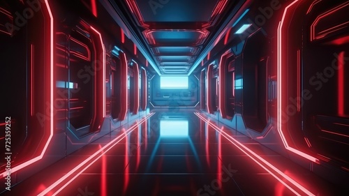 futuristic and abstract glowing neon led tube passage