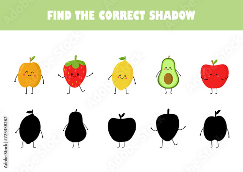 Preschool education matching game vector illustration. Find the correct shadow worksheet for early development. photo