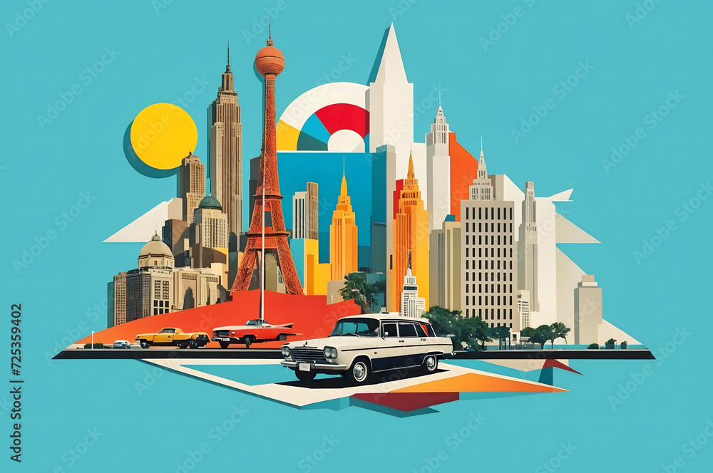 Naklejka premium landmark retro trip collage Illust 4
