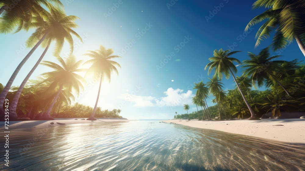 Fototapeta premium paradise tropical beach scene with coconut tree for summer vacation