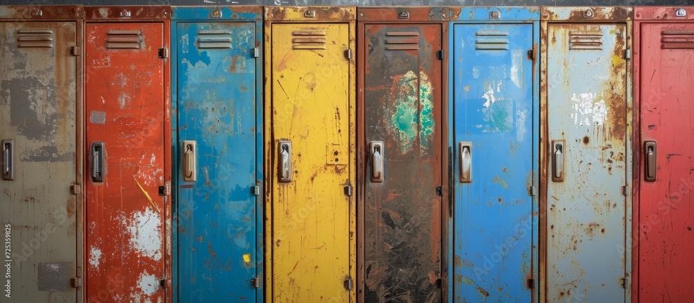 School lockers requiring immediate repair. - obrazy, fototapety, plakaty 
