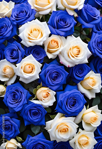 A lot of beautiful blue and white rose flowers all over the place  for a beautiful bright wall background
