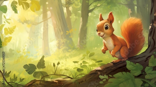 Squirrel in the forest. Illustrated in a child-friendly way. --ar 16 9 --v 5.2 Job ID  064c584a-7180-410f-907a-62c3ec76f525