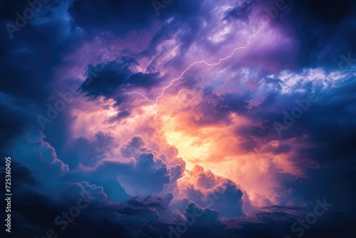 Lightning. Thunder Cloud Dark Cloudy Sky © Mamstock