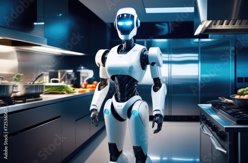 Robot cook in the kitchen. New Technologies, Robotics, Cybernetics