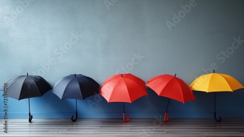 Several umbrellas stand
