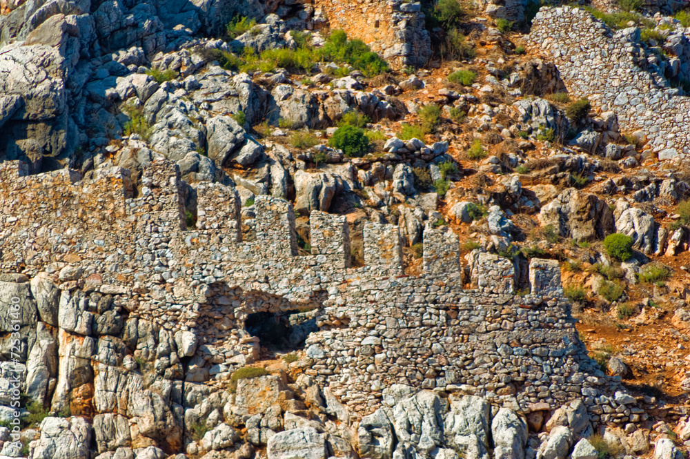 Remains of old fortress and other objects in Alanya, Turkey.