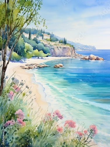French Countryside Watercolors: Coastal Art Prints Capturing the Idyllic French Riviera and Beach Scenes