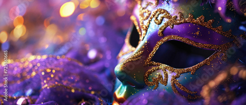 Mardi Gras venetian carnival mask with bokeh background photo
