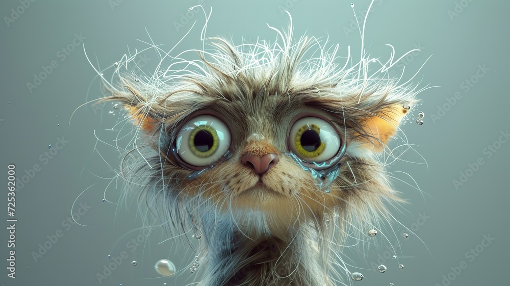 an artificial intelligence image of a cute cat who is disheveled and has big eyes an artificial intelligence image of a cute cat who is disheveled and has big eyes