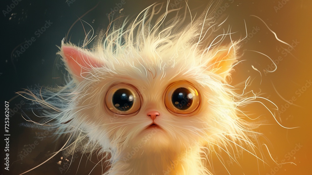 an artificial intelligence image of a cute cat who is disheveled and has big eyes an artificial intelligence image of a cute cat who is disheveled and has big eyes