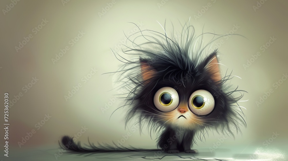Fototapeta premium an artificial intelligence image of a cute cat who is disheveled and has big eyes