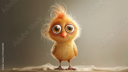 an artificial intelligence image of a cute bird who is disheveled and has big eyes
