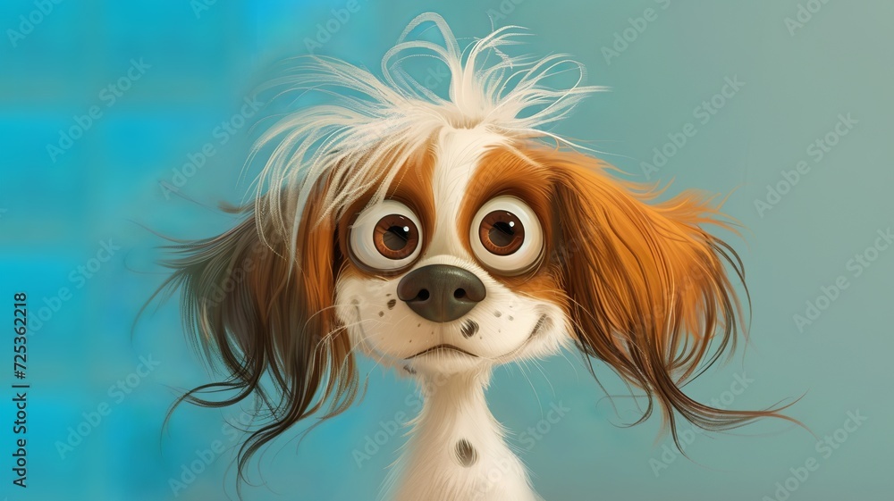 Naklejka premium an AI-generated image of a cute dog who is disheveled and has big eyes