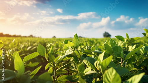 Close up of a lush soybean field